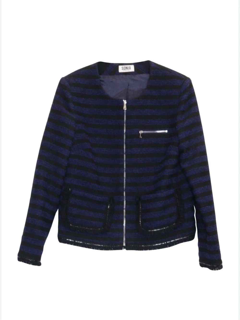 Sonia by Sonia Rykiel Blue Striped Tweed Zip-up Jacket sz S European 36
